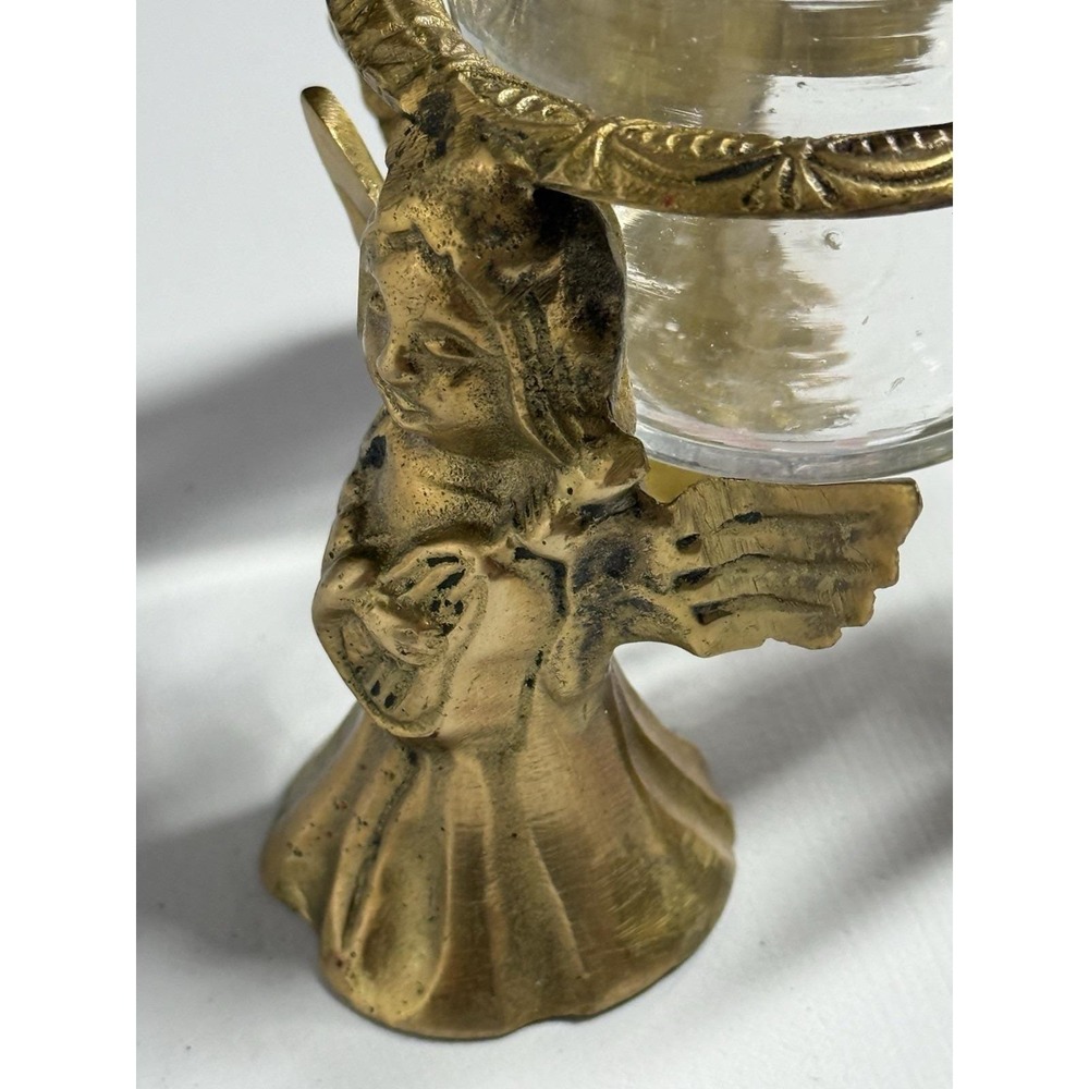 VTG Brass 3 Angels With Harps Votive Candle Holder Glass‎ Insert READ - Picture 7 of 11
